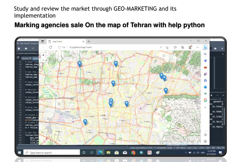 Work sample: Geo-marketing study marking agency sales on a map of Tehran with Python